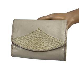 80s Varon Cream Leather & Snakeskin Mini Shoulder Bag Clutch | 7.25" x 5.5"